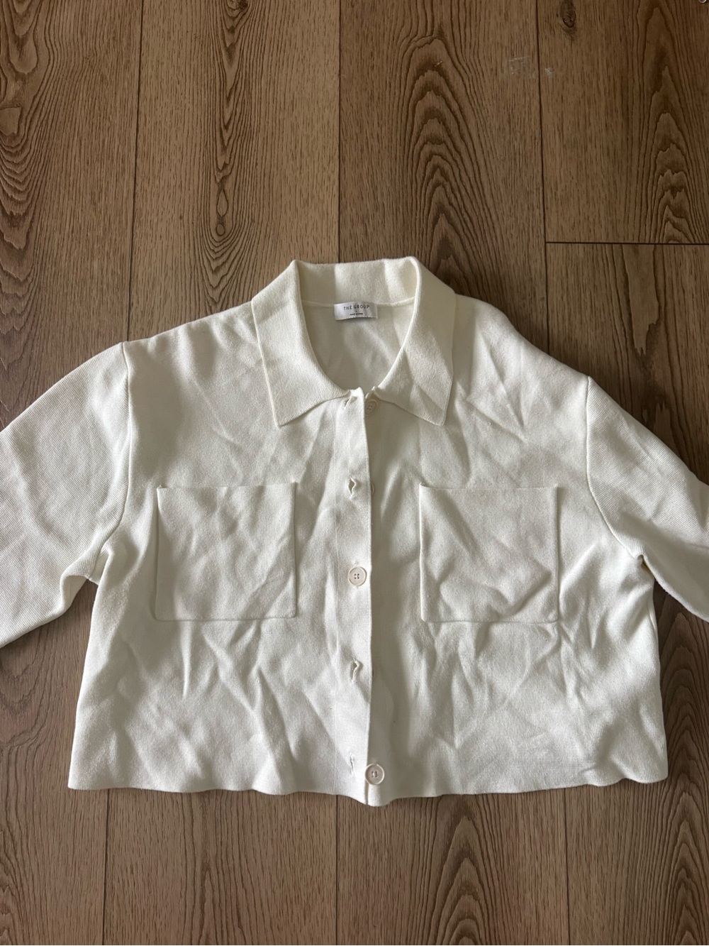 Aritzia Cream Button-Front Collared Jacket